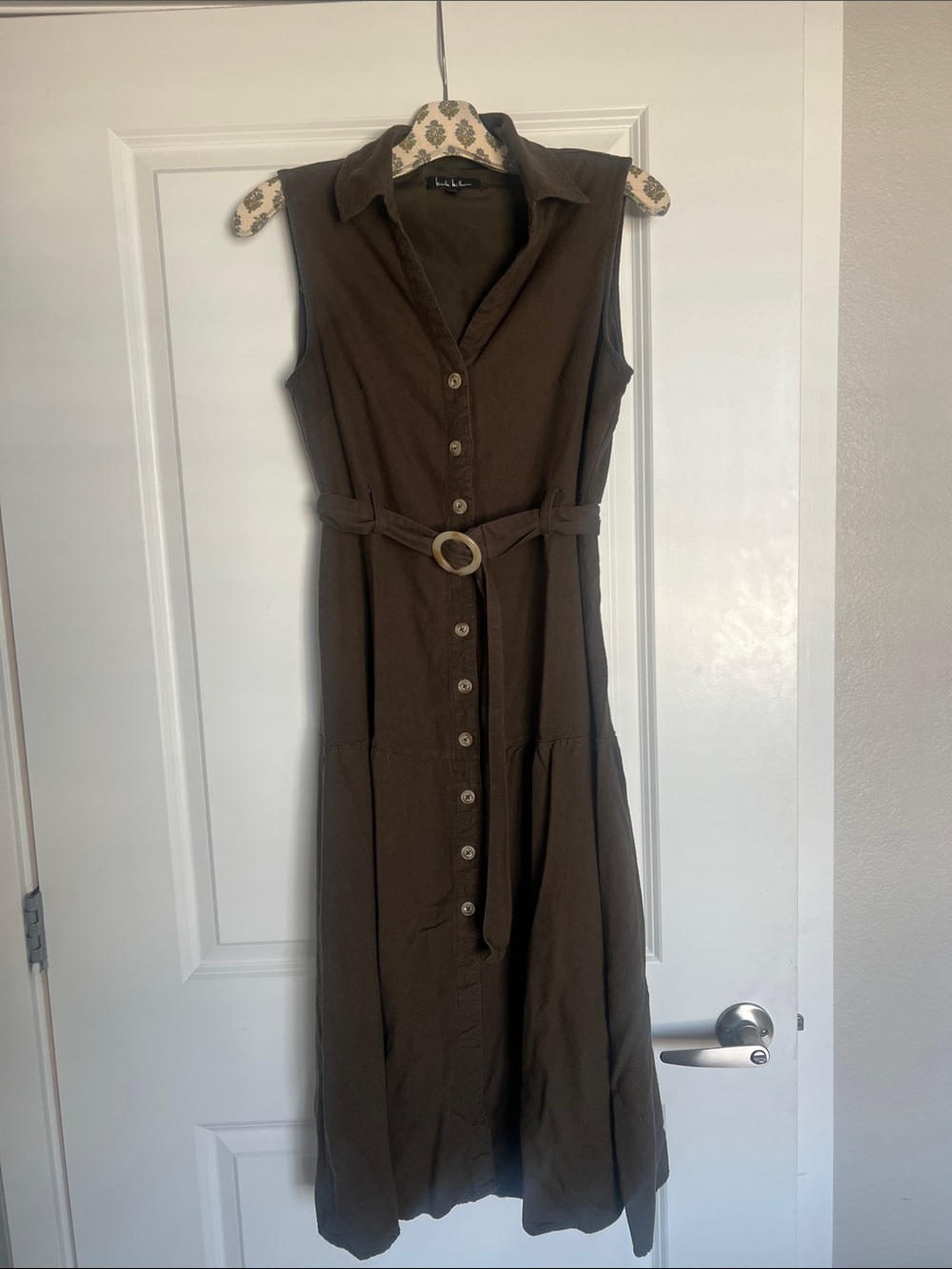 Nicole Miller Sleeveless Button-Front Midi Dress in Olive Drab